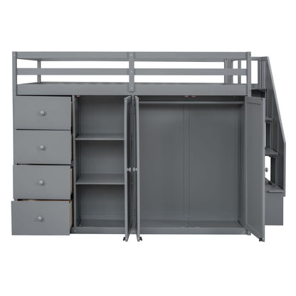 Loft Bed With Built In Wardrobes, Cabinets And Drawers