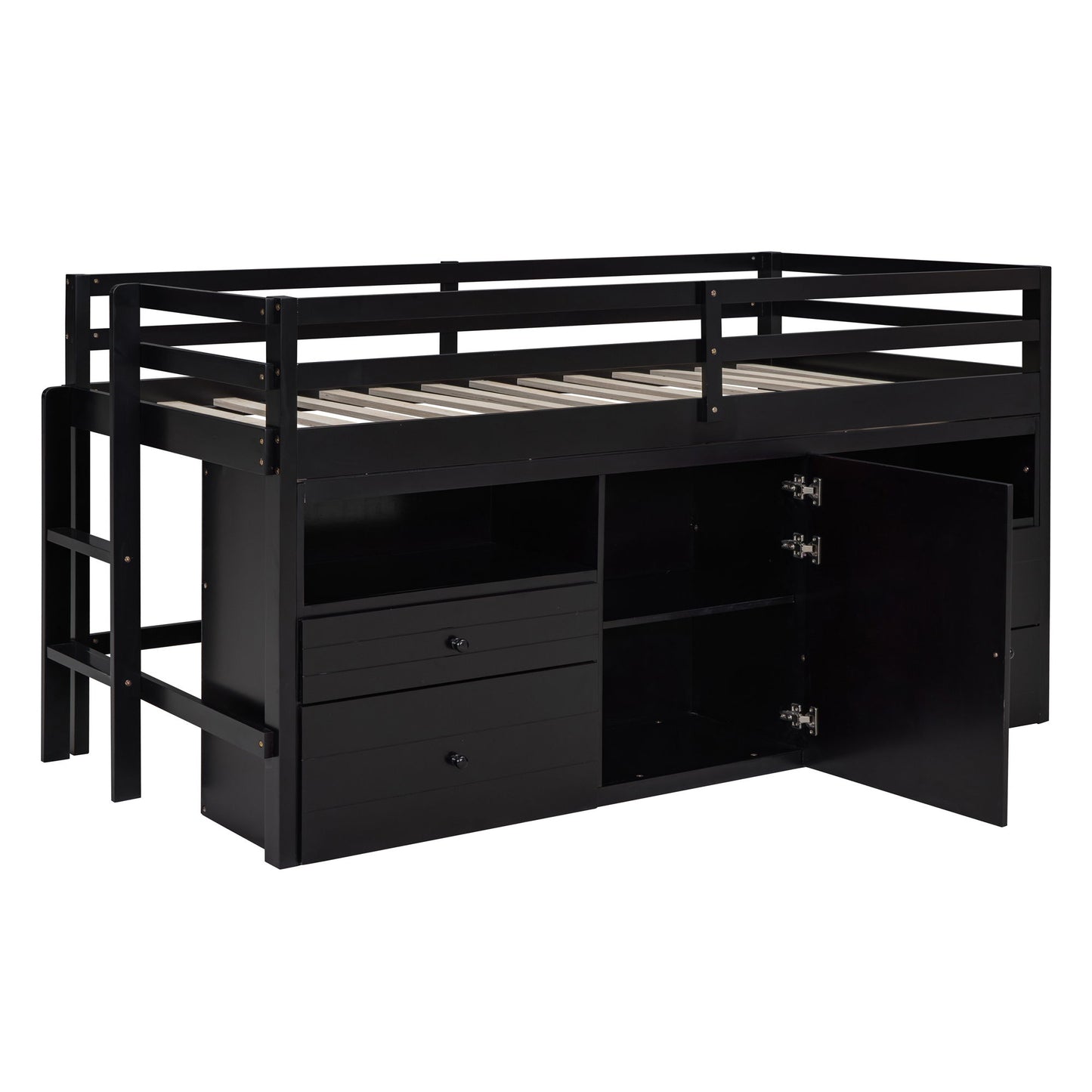 Loft Bed With 4 Drawers, Underneath Cabinet And Shelves