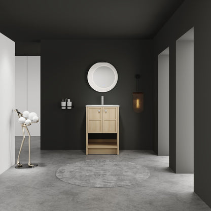 Modern Freestanding Bathroom Vanity With Ceramic Sink And Soft Closing Doors