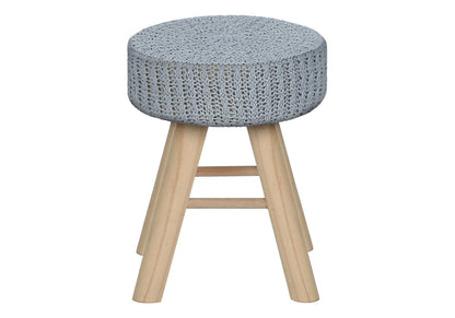 Ottoman, Pouf, Footrest, Foot Stool, Round Velvet, Natural Wood Legs, Contemporary, Modern