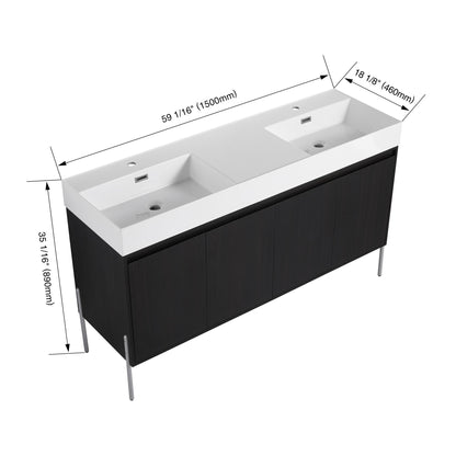 Freestanding Bathroom Vanity With Resin Sink And Storage Cabinet