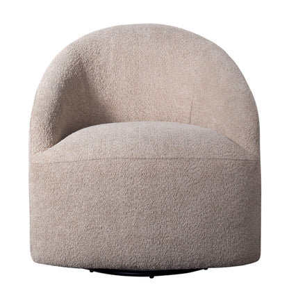 Modern Upholstered 360 Degree Swivel Chair Faux Fabric Solid Wood Frame - Beige