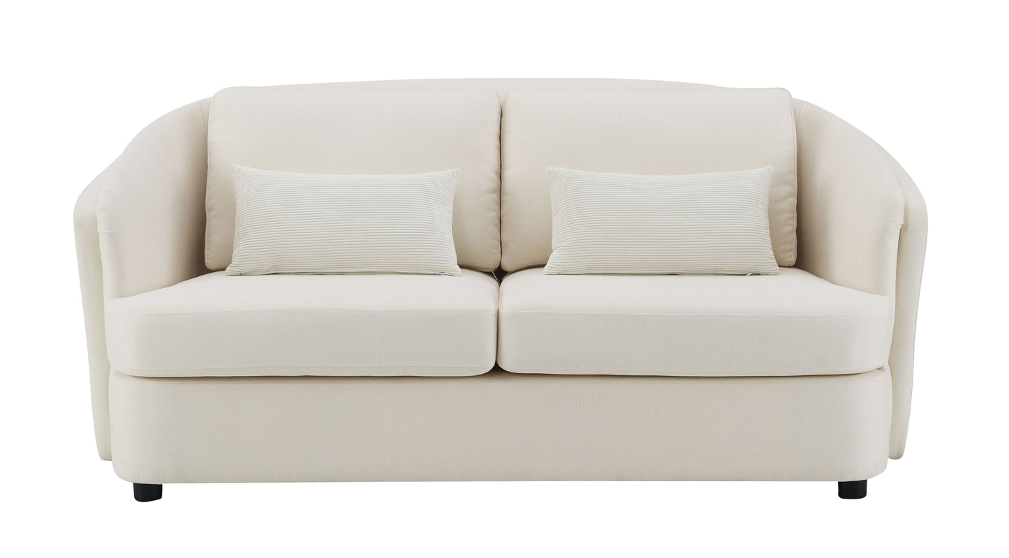 Mariko - Linen Loveseat With 2 Toss Pillows - Beige