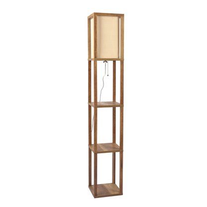 Pinnacle - Shelf Floor Lamp For Bedroom / Living Room, Long Shade - Natural Wood / White